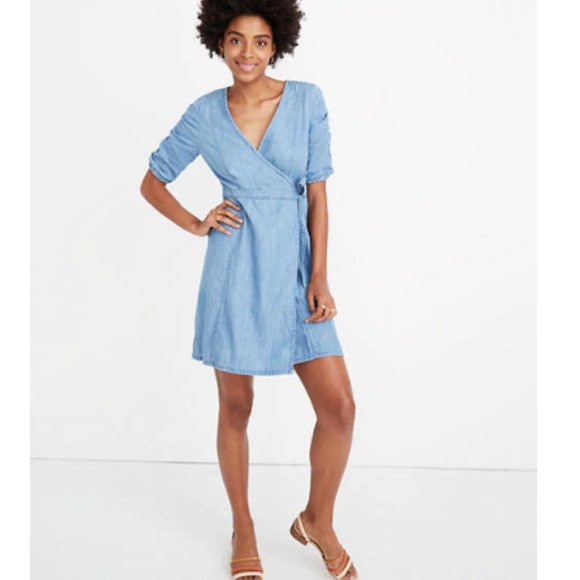 Madewell Denim Shirred-Sleeve Wrap Dress chambray - Picture 2 of 8